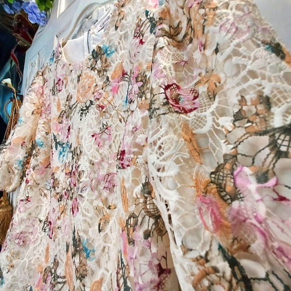 Nanette Lepore, Floral, Lace, Zip-up, Blouse - Picture 3 of 9